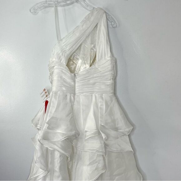 Mac Duggal 49541 Jewel Broach One Shoulder Cascade Layered Gown, White, Size 4 - Picture 10 of 13
